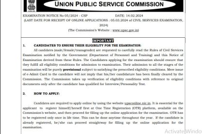 Union Public Service Commission Ask to Apply UPSC Job Bharti Recruitment 2024 form 1056 Civil Services Examination Vacancy through